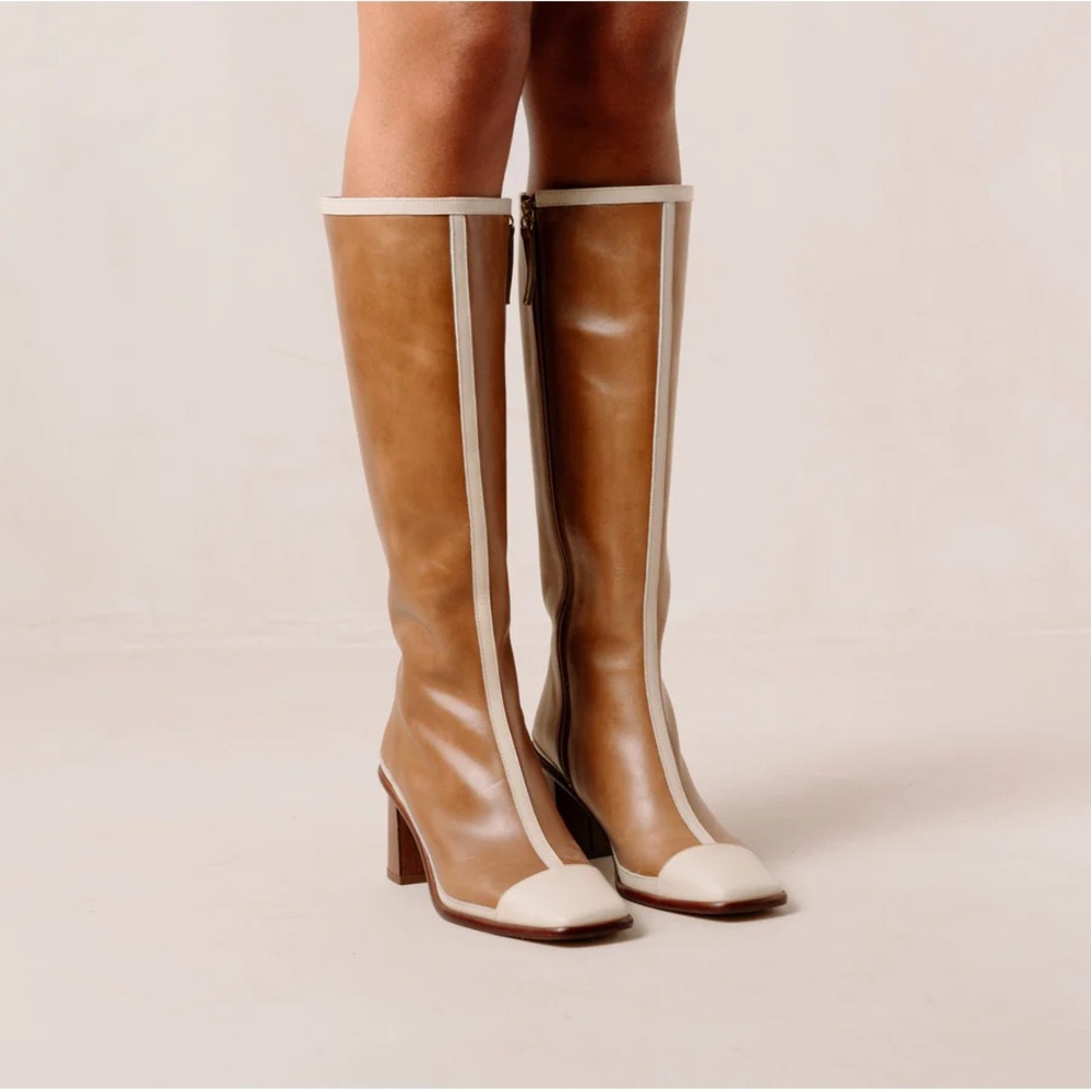 ALOHAS Brown and Cream Knee-High Boots